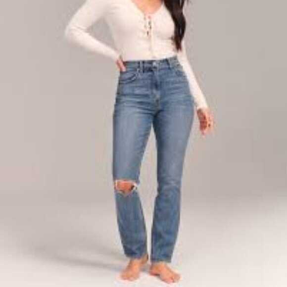 Abercrombie & Fitch The 90's Straight Ripped Ultra High Rise Women Jeans Size 4 - Picture 2 of 8